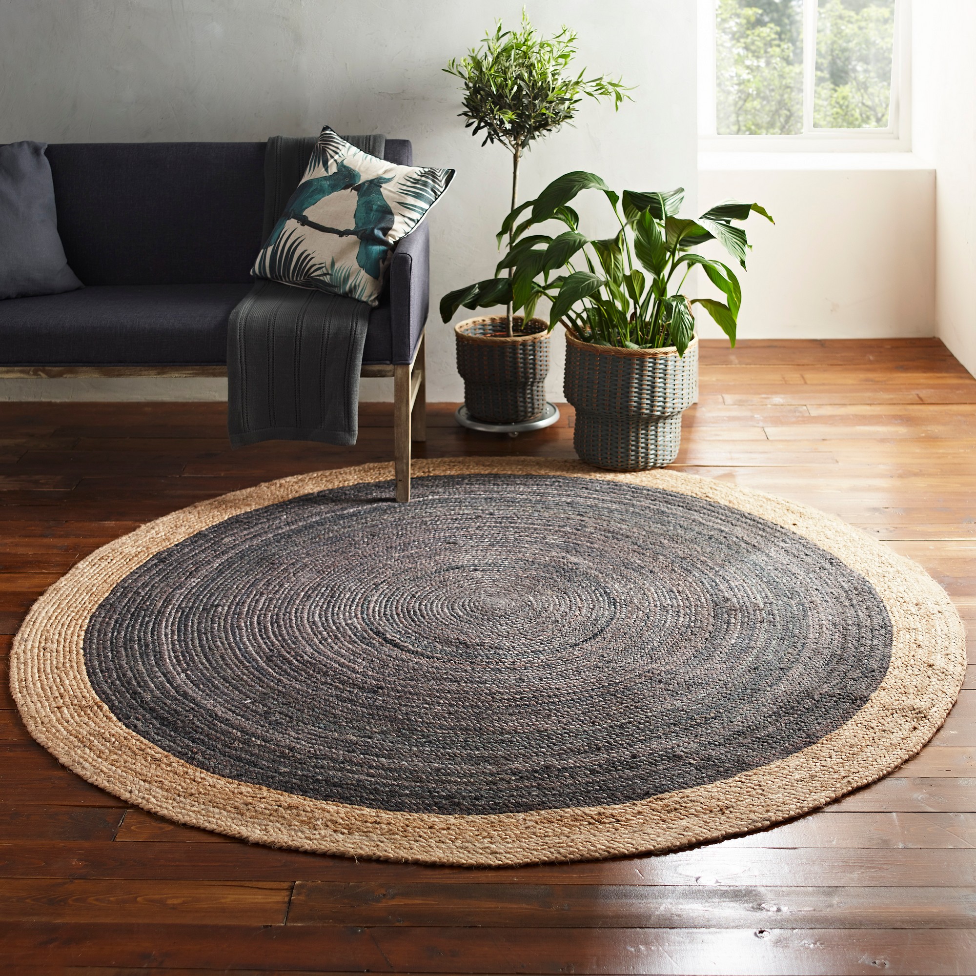 Messina Soft Jute Round Rug In Light Grey